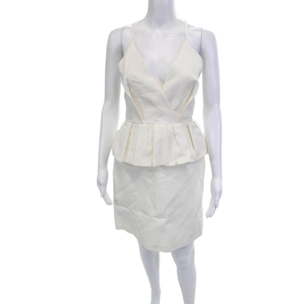 Delpozo Womens White Bodycon Pencil Dress V Neck Sleeveless Zip Size 40